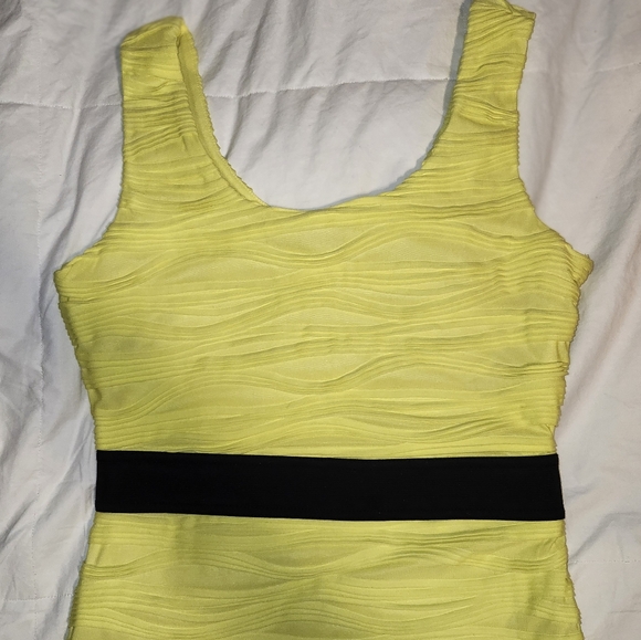 FOREVER21 Florescent yellow bodycon dress with black waist detail in size MED - Picture 11 of 15